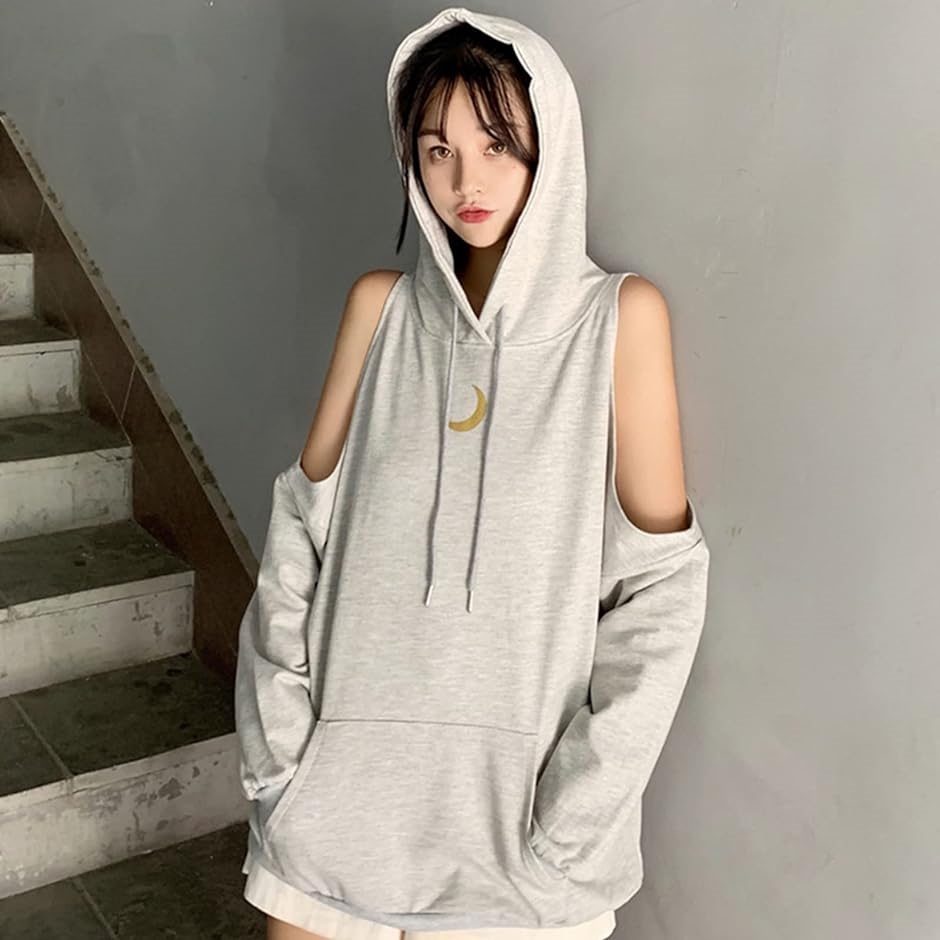 GYAKUSOU フード付きトップス パーカー フード付き オフショルダー レディース トップス