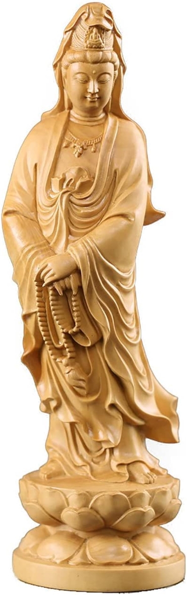 観音木彫 仏像 木彫り 観音像 木製彫刻 ツゲ製 高級木彫り 仏教美術