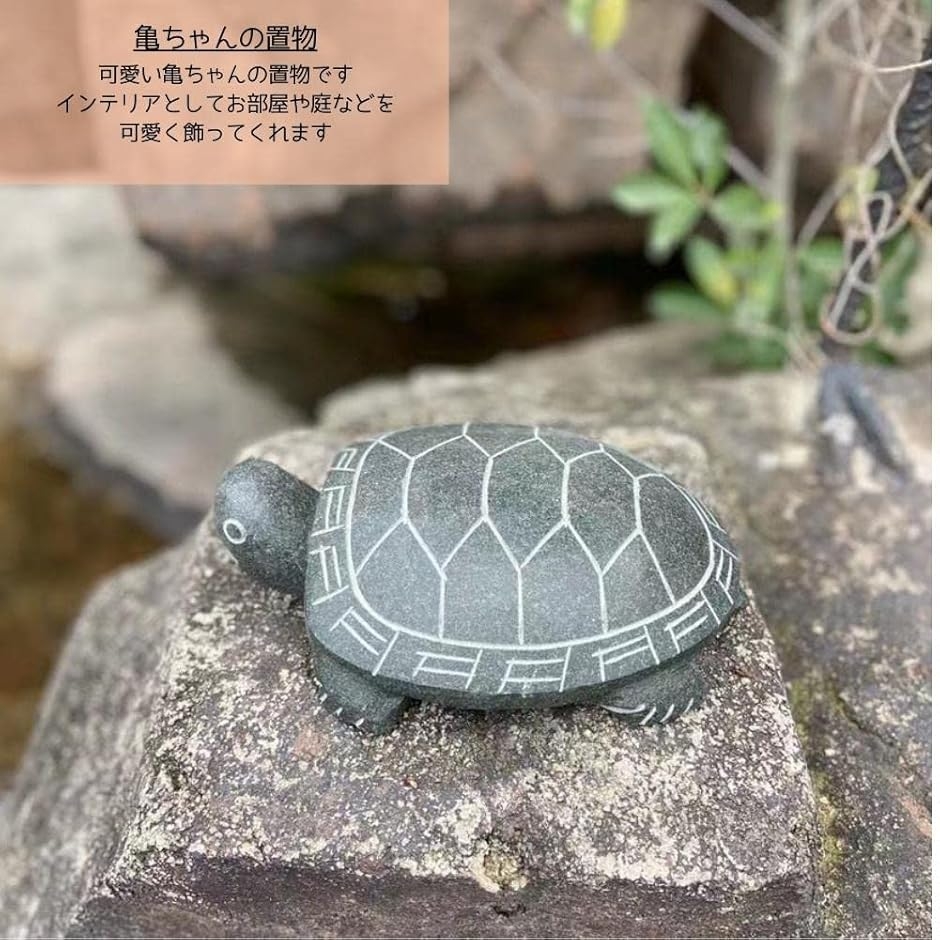 置物 カメ 亀 石 庭 ガーデニング 手彫り 縁起物 雑貨 小型 ギフト 御