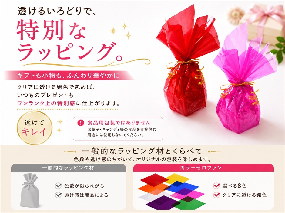 セロファン シート セロハン ラッピング 工作 透明紙 色付き 8色 120枚