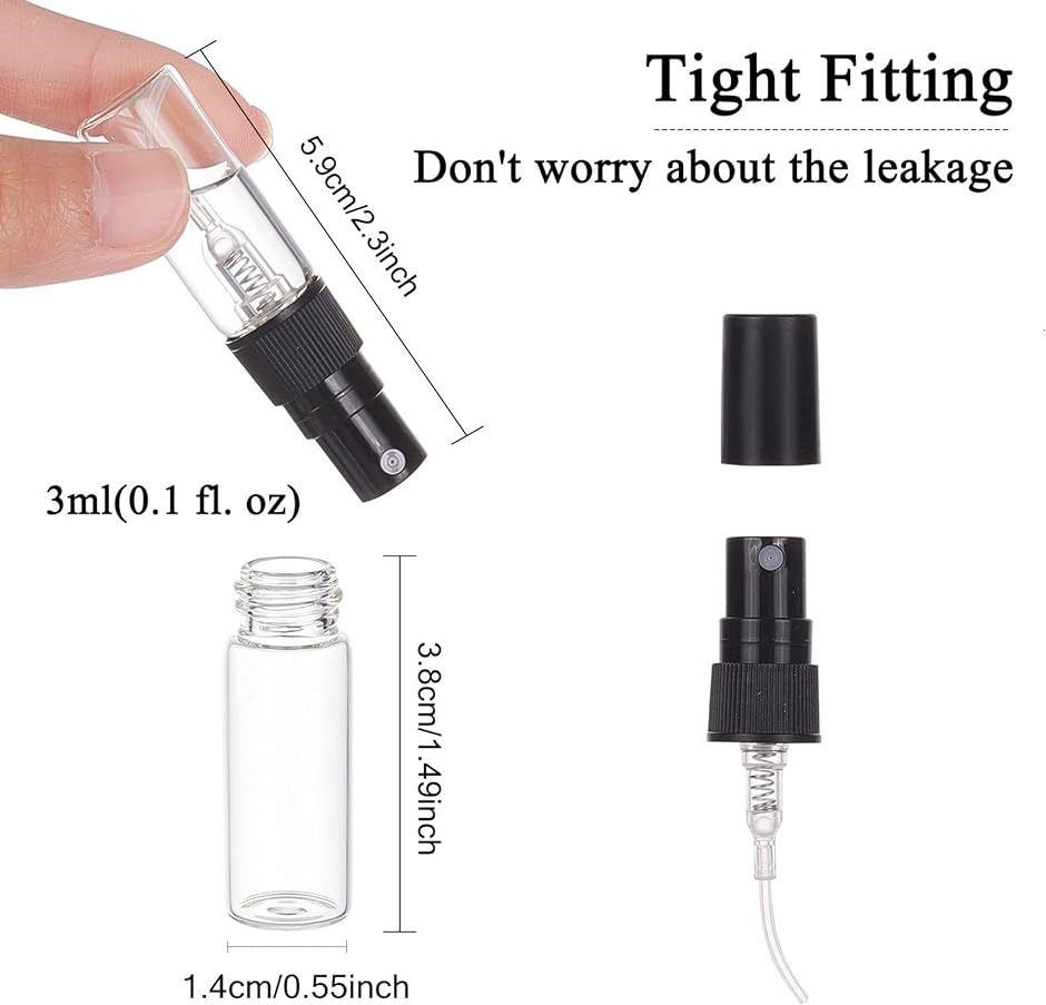 40個3ml 香水スプレーボトル ガラス製 黒い蓋 ミニ 携帯用 小分けボトル アトマイザー クリア( 3ml)｜horikku｜02