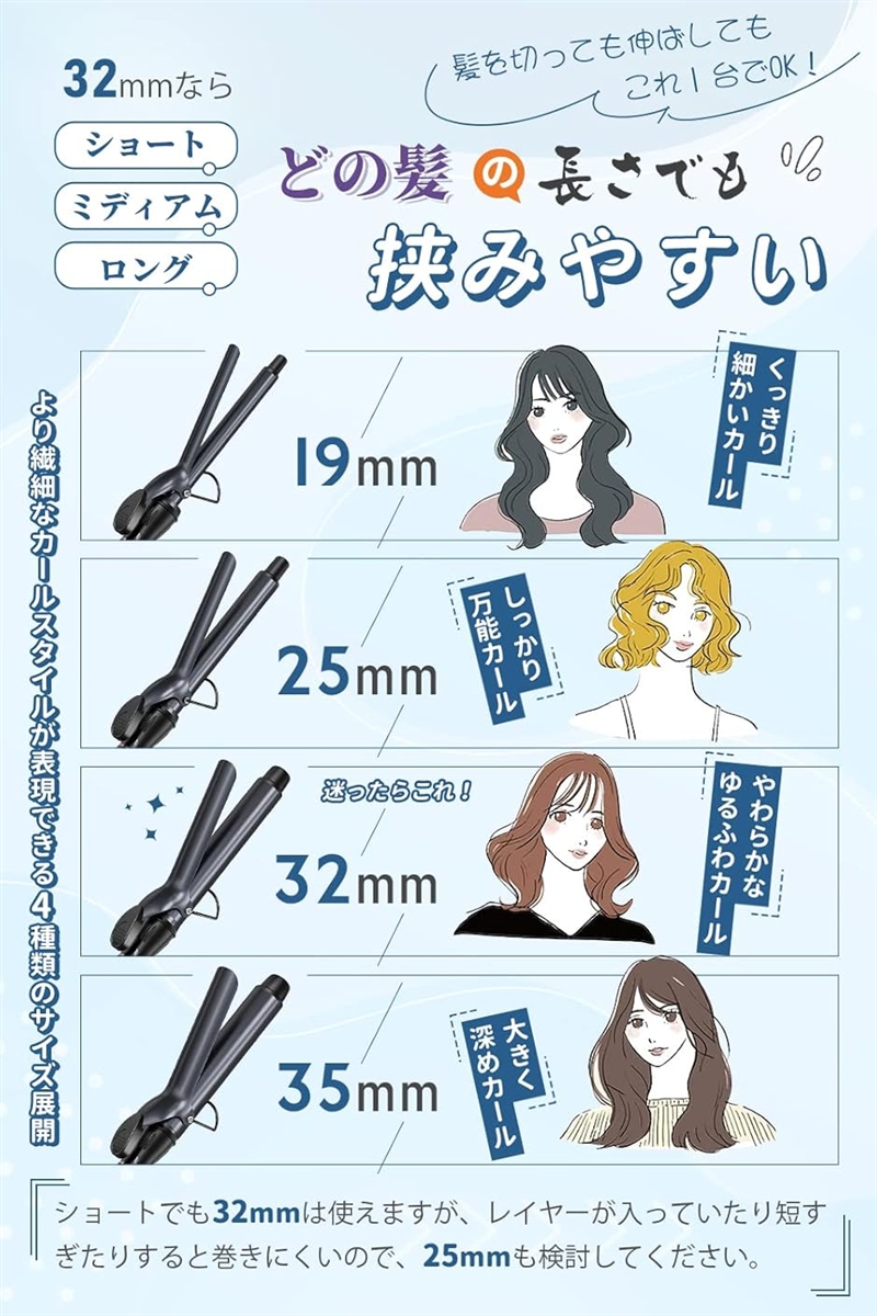 ヘアアイロン カールアイロン コテ カーリングアイロン 5段階温度調整