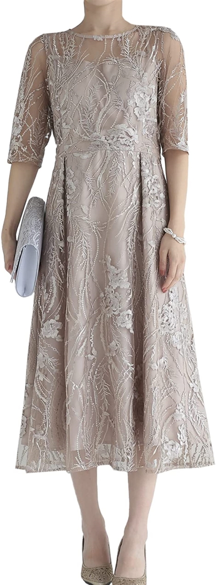 パーティ ワンピース ドレス レディース 結婚式およばれワンピース パーティードレス ベージュ( ベージュ   155,  L)