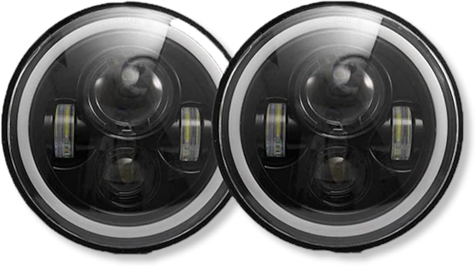 LEDリング付きヘッドライト左右セット 7インチ led 左右 2個 イカリング デイライトリングライト