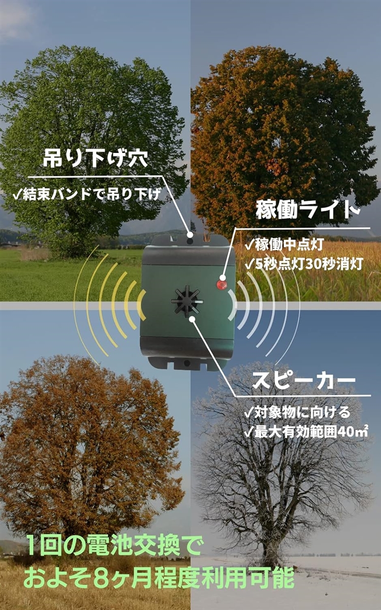 おすすめネット 3個入 カラスよけ 鳩よけ 超音波撃退器 電池式で