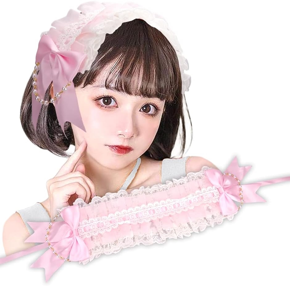 ゴスロリ カチューシャ ロリータ ヘッドドレス 髪飾り リボン( ピンク, Free Size)