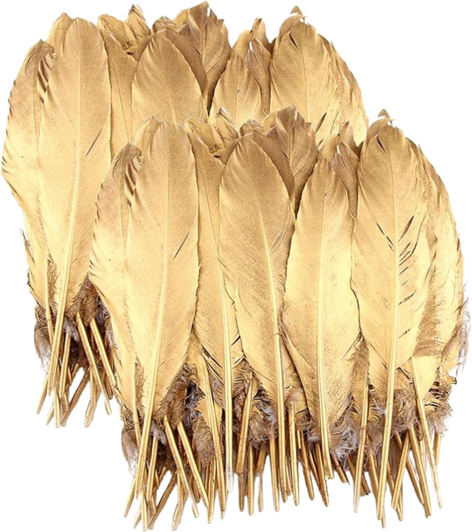 100本セット ゴールドフェザー 金の羽 飾りフェザー 手芸材料 DIY装飾小物( ゴールド 100本セット)｜horikku