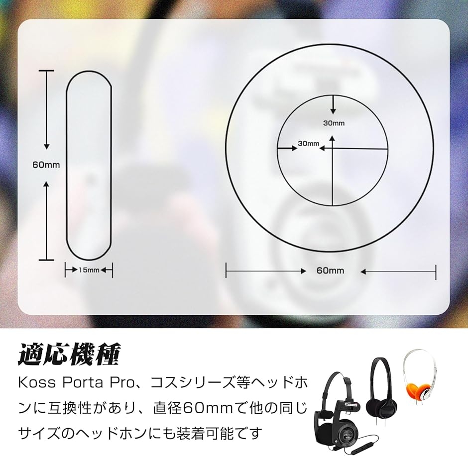 イヤーパッド ヘッドホン交換用 直径60mm 1ペア RETRO/KOSS PORTAPROシリーズ等ヘッドホンに適合 オープン型 緑 関連画像4