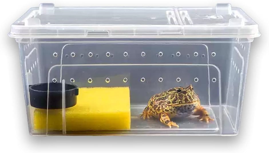 爬虫類飼育ケース ケージ 透明 蓋付き 両開き 空気穴 換気 熱の拡散 観察 自由研究 昆虫 両生類( 19x12.5x7.5cm)
