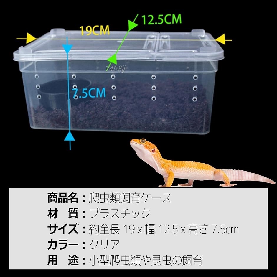 爬虫類飼育ケース ケージ 透明 蓋付き 両開き 空気穴 換気 熱の拡散 観察 自由研究 昆虫 両生類( 19x12.5x7.5cm)