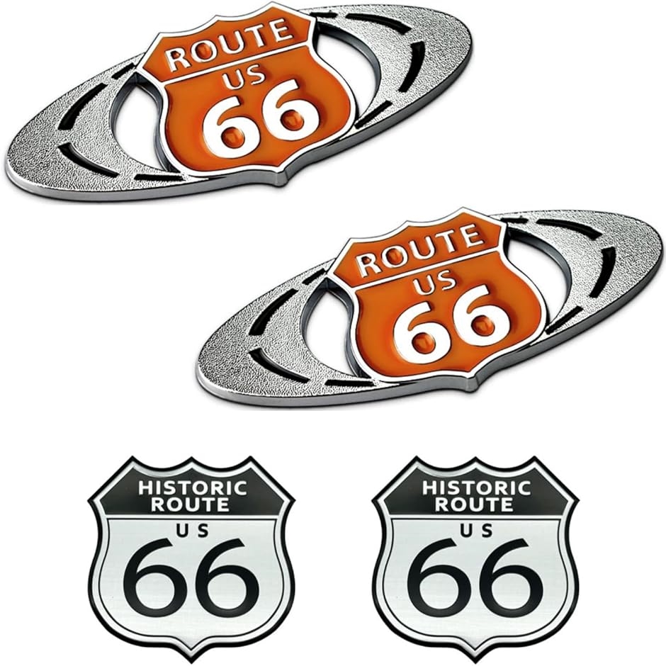 車 ステッカー バイク エンブレム ルート66 外装パーツ アメカジテイスト レトロ デカール Route66 4個セット｜horikku