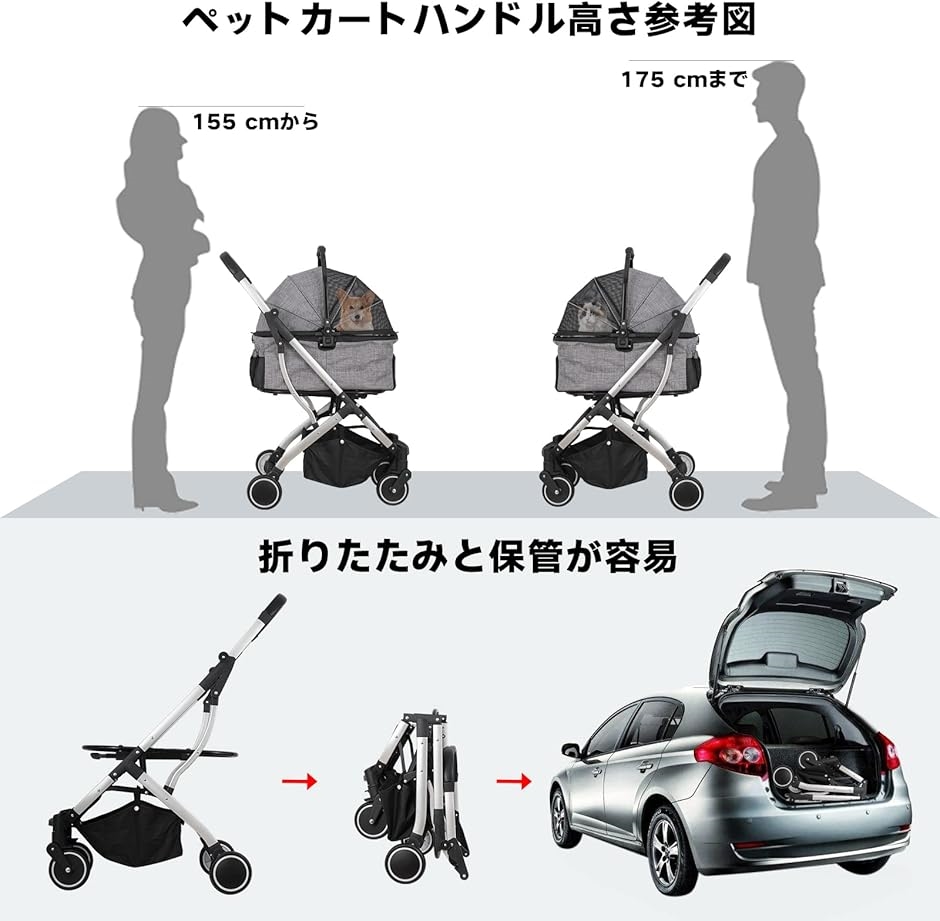 ペットカート 犬 バギー 分離型 小型犬 中型犬 猫 多頭用 グレー 中型