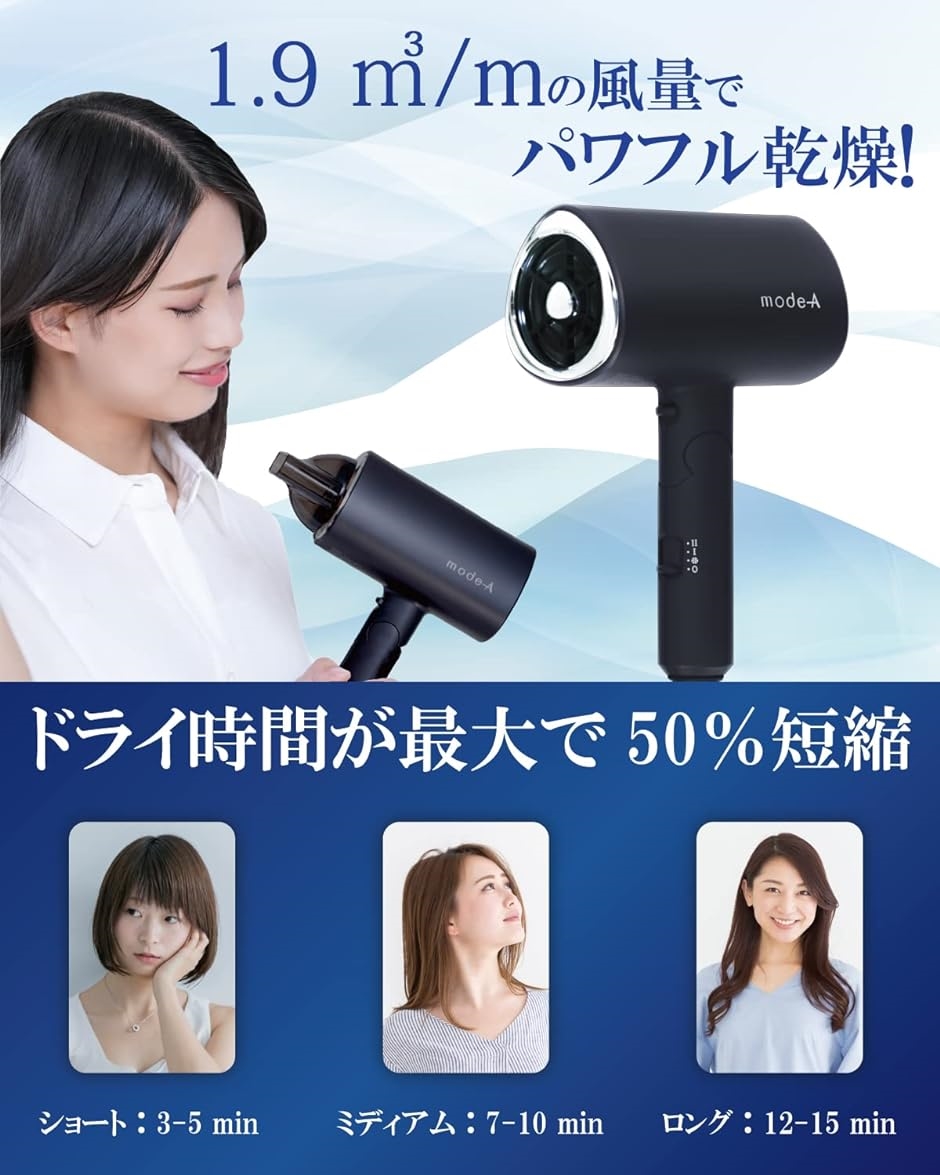 ヘアドライヤー 大風量 折りたたみ式 自動温度調整機能 速乾 マイナス