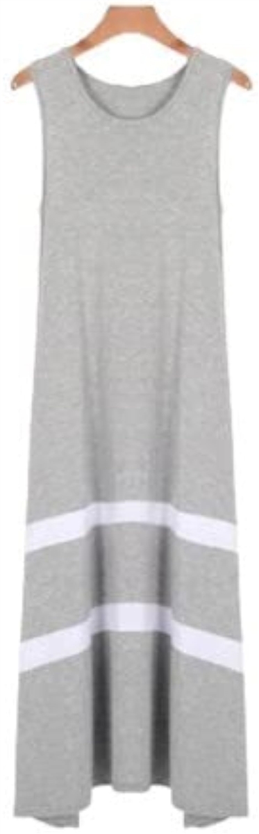 ロングワンピース 裾ストライプ ノースリーブ ひざ下ロング カジュアル