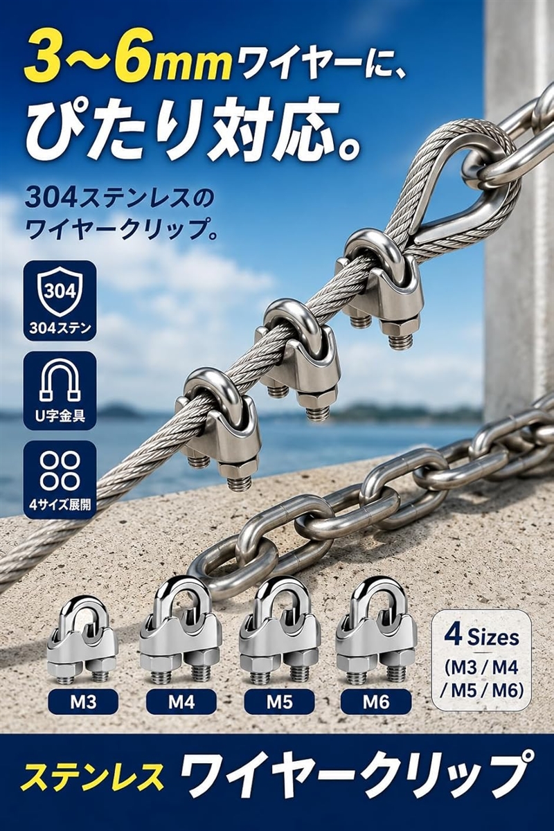ワイヤークリップ ロープ止め ステンレス 固定金具 (M5(10個セット