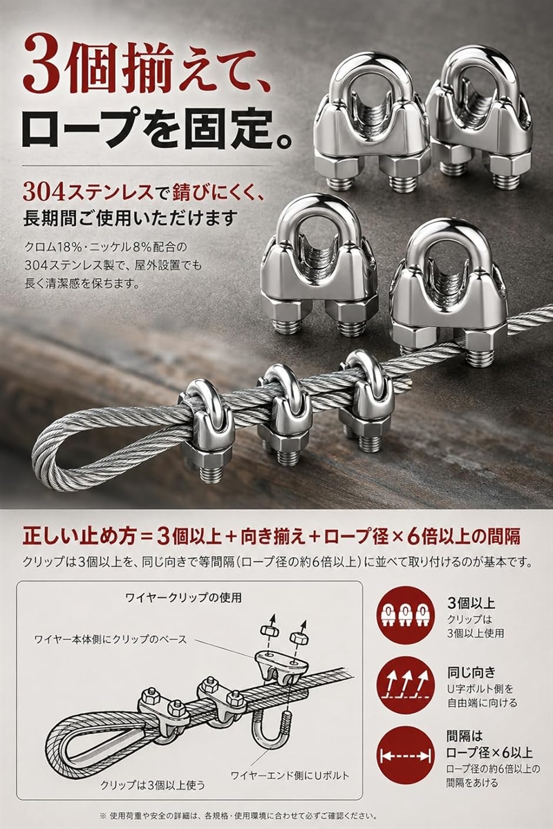 ワイヤークリップ ロープ止め ステンレス 固定金具 10個セット (M4