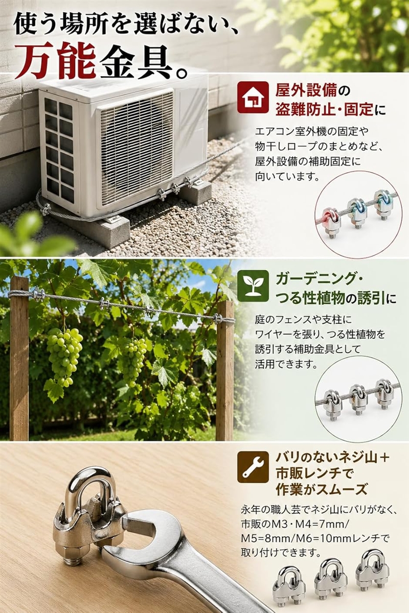 ワイヤークリップ ロープ止め ステンレス 固定金具 (M4(10個セット