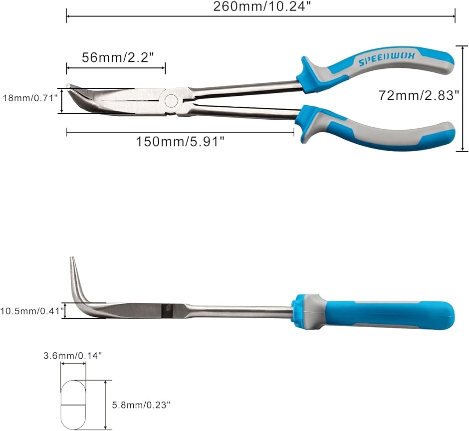 超ロングホースプライヤー 90° 先曲がりラジオペンチ ギザ付 メカニックプライヤー 先曲がりペンチ 260mm 自動車 バイク 整備工具｜horikku｜06