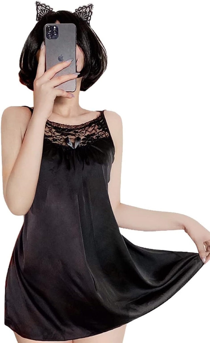 ベビードール セクシーランジェリー ネグリジェ かわいい Tショーツ付き 猫耳( Type7 ブラック(猫耳), Free Size)