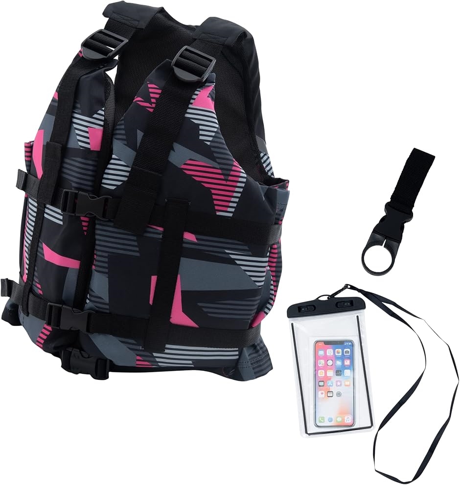 ライフジャケット フローティングベスト シュノーケリングベスト 大人用 子供用 防水スマホケース 付き MDM(迷彩フーシャピンク) | ブランド登録なし | 07
