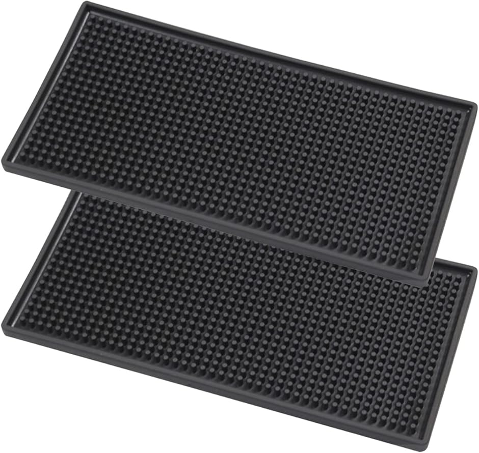 水切りマット グラスマット バーカウンター 15x30cm 2枚セット( 黒,  ブラック／15X30cm)