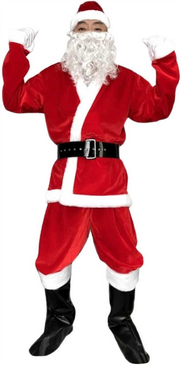 サンタクロース 衣装 クリスマス コスチューム コスプレ メンズ 大人用 7点セット( レッド,  M)