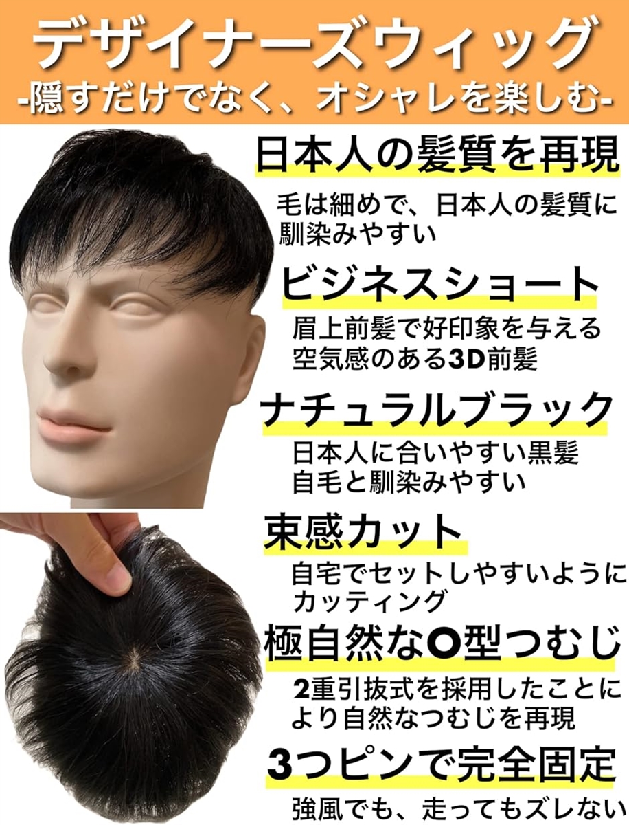 ウィッグ メンズ かつら カツラ 男性 部分ウィッグ つむじ 頭頂部 ショート 必需品５点セット( ナチュラルブラック)｜horikku｜02