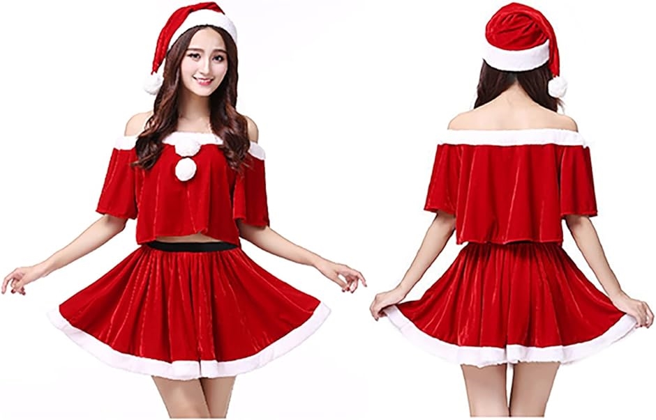 サンタ コスプレ セクシー レディース ミニ 衣装 クリスマス トップス スカート 帽子 3点セット( Free-size)