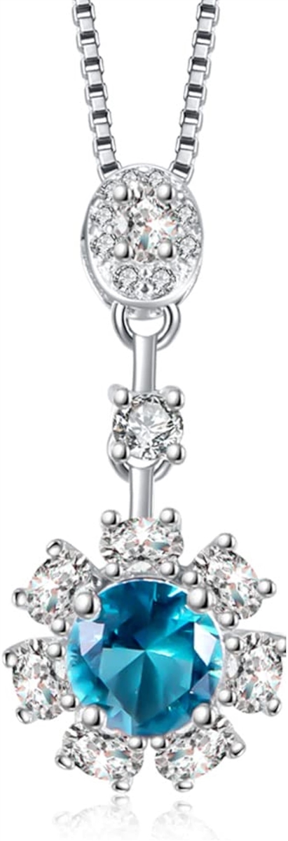 母の日 LUCKY太陽の花 レディース 925 シルバー ネックレス ペンダント プレゼント 誕生日 人工石 誕生石( ブルー)