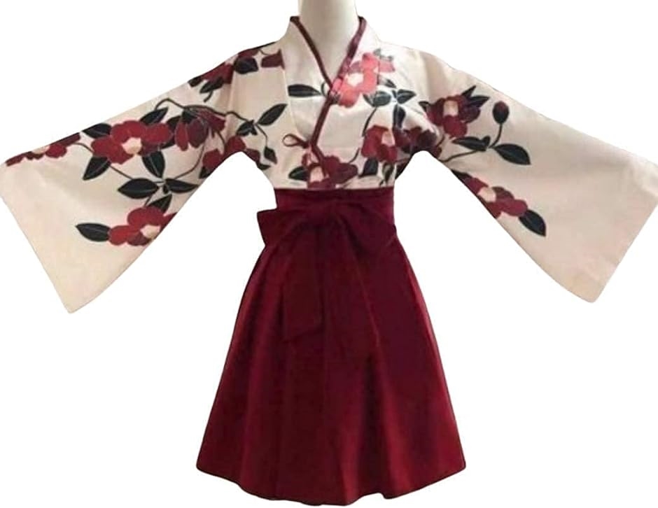 袴 和服 着物 和装 椿柄 ショート丈 赤 XXL( レッド)
