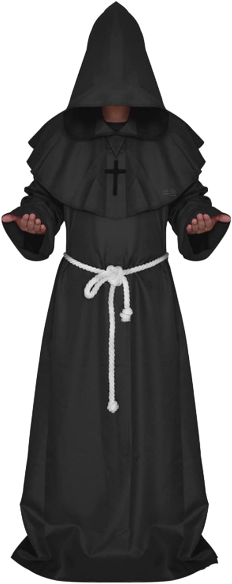 ハロウィンコスチューム 中世の修道士コスプレ 男女兼用 魔術師 コスチュームパーティー 仮装 黒( 黒,  M)