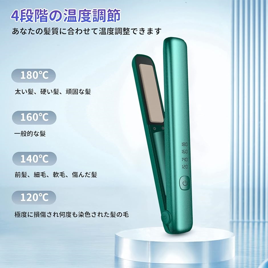 ヘアアイロン コードレス ミニ カール ストレートアイロン 持ち運び便利 USB充電式( Green)｜horikku｜02