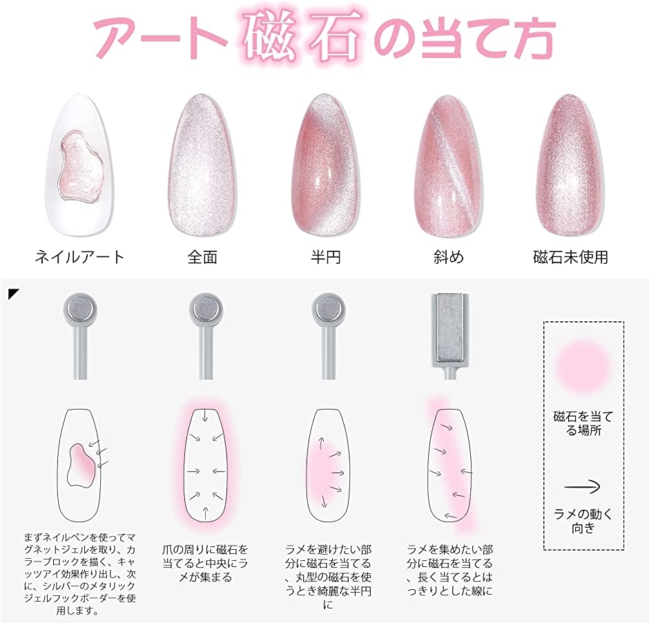 ジェルネイル マグネットネイル カラー 6色セット 5g 磁石＆ブラシ付き
