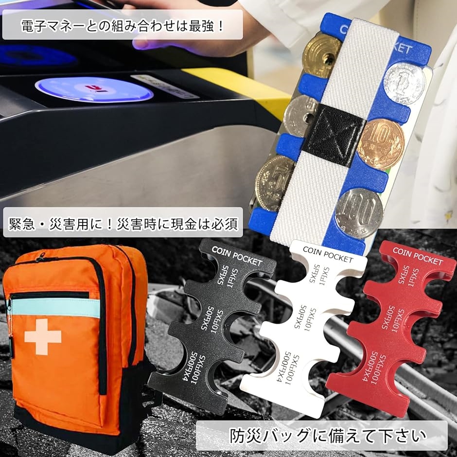 COIN POCKET コインポケット コインホルダー 小銭入れ ミニマル財布 小銭ホルダー セット ホルダー＆バンド( ブルー)｜horikku｜05