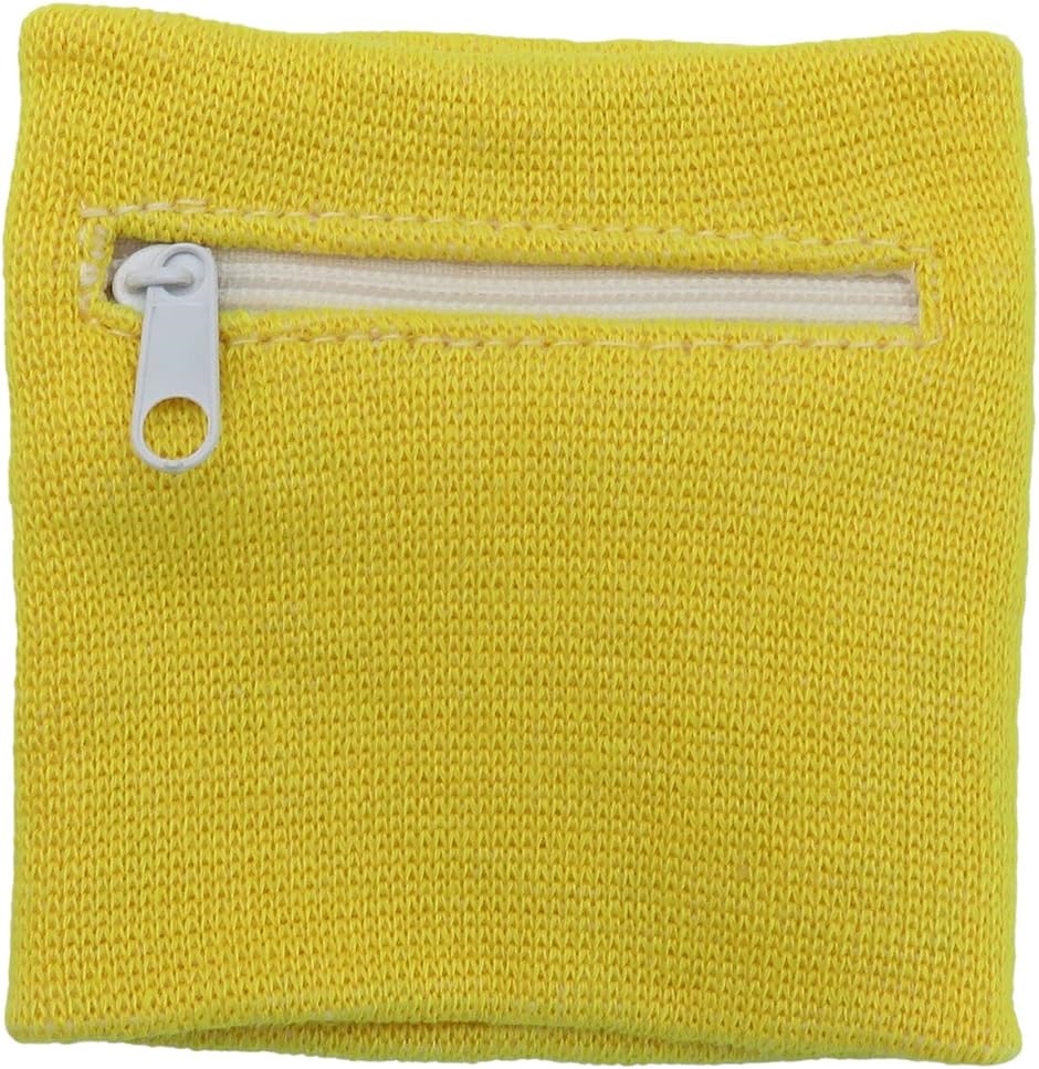 ルナリ ポケット付き リストバンド ランニング ウォーキング ジム コイン カード 鍵 小銭 収納 ポーチ ポケット (黄)
