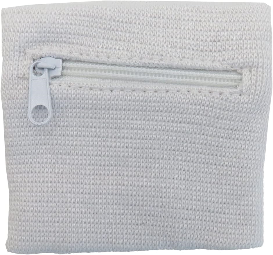 ルナリ ポケット付き リストバンド ランニング ウォーキング ジム コイン カード 鍵 小銭 収納 ポーチ ポケット (白)