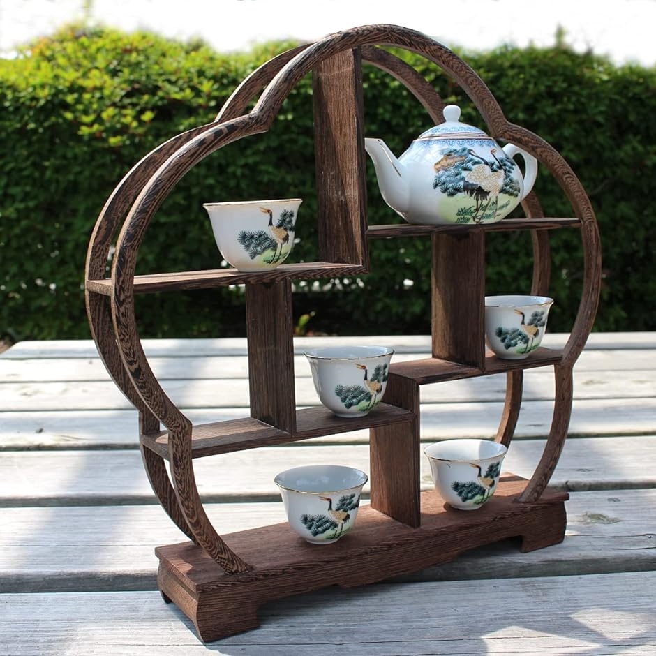 中国 茶器 香炉 盆栽 花瓶 台 棚 花台 木製 和風 モダン アンティーク ディスプレイ ウッド ラック 家具 オブジェ( 花型)