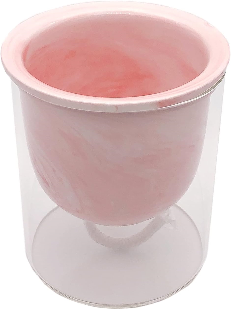 植木鉢 陶器 + ガラスカバー 自動給水 プランター ピンク( マーブル(ピンク))