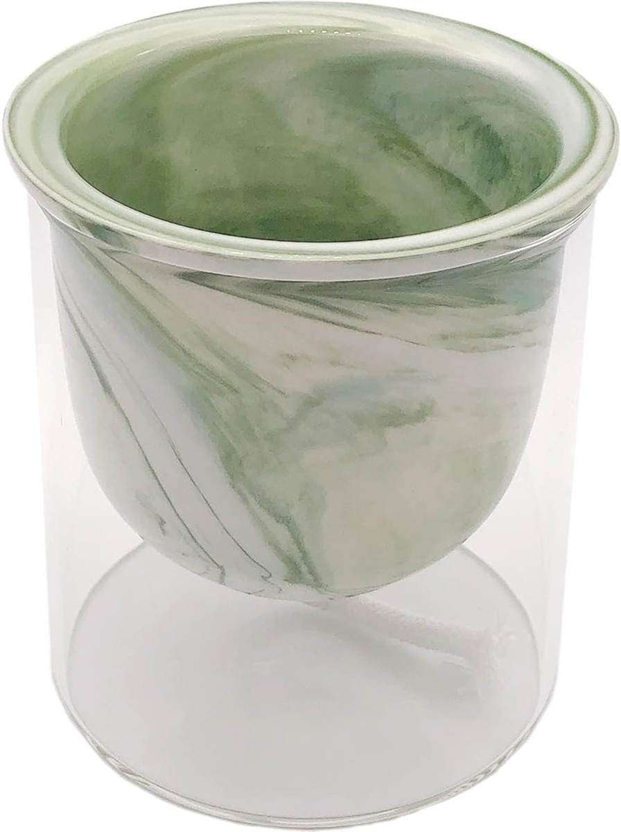 植木鉢 陶器 + ガラスカバー 自動給水 プランター グリーン( マーブル(グリーン))