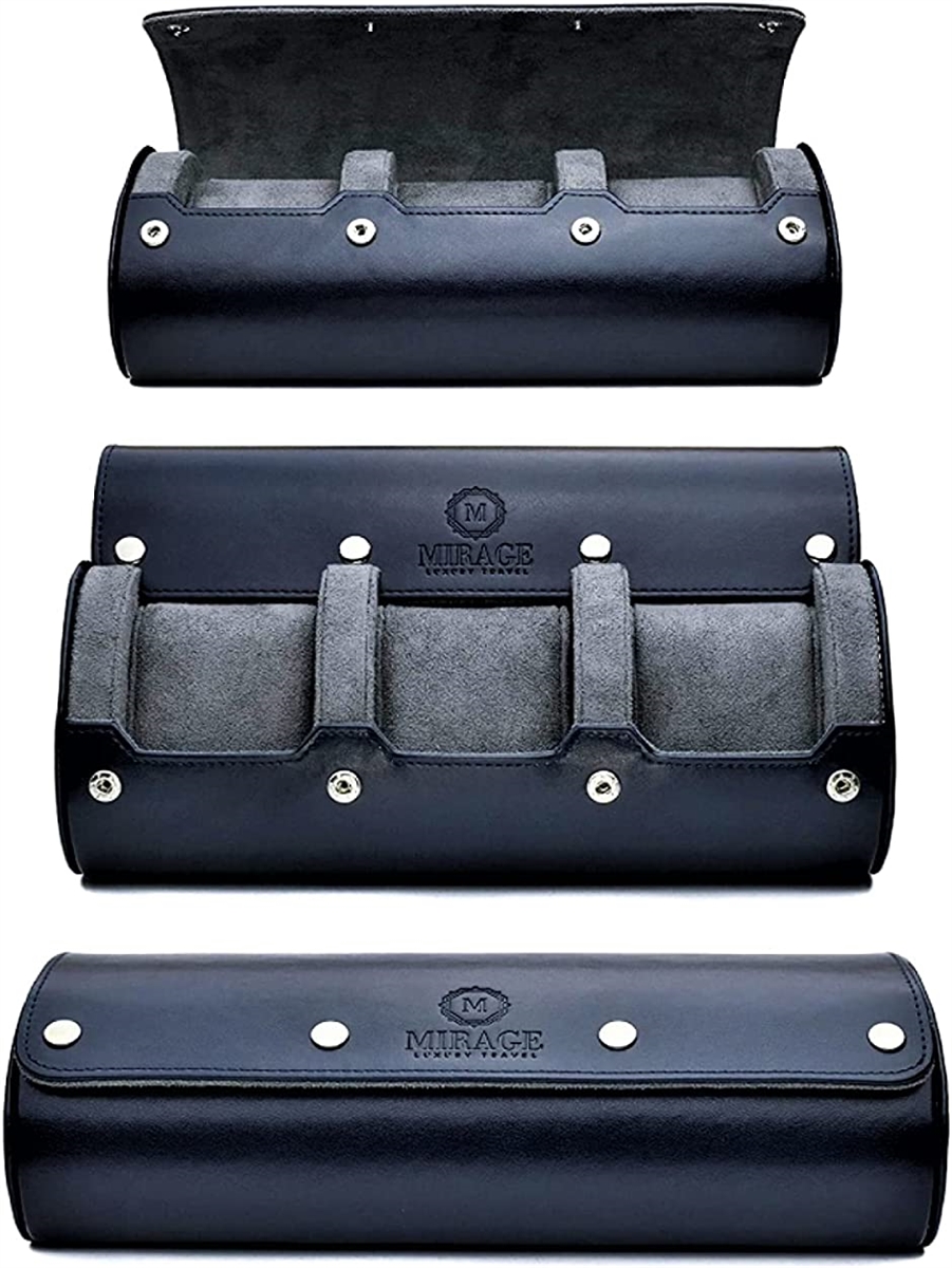 Yahoo! Yahoo!ショッピング(ヤフー ショッピング)男性用ウォッチケース - ウォッチロール・トラベルケース・コレクションケース（ ミッドナイトブルー,  トリプル）