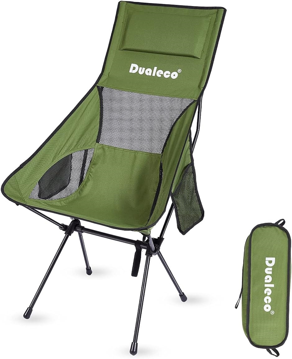 アウトドアチェア キャンプ椅子 折りたたみ コンパクト 枕付き 収納バッグ付き( グリーン)｜horikku