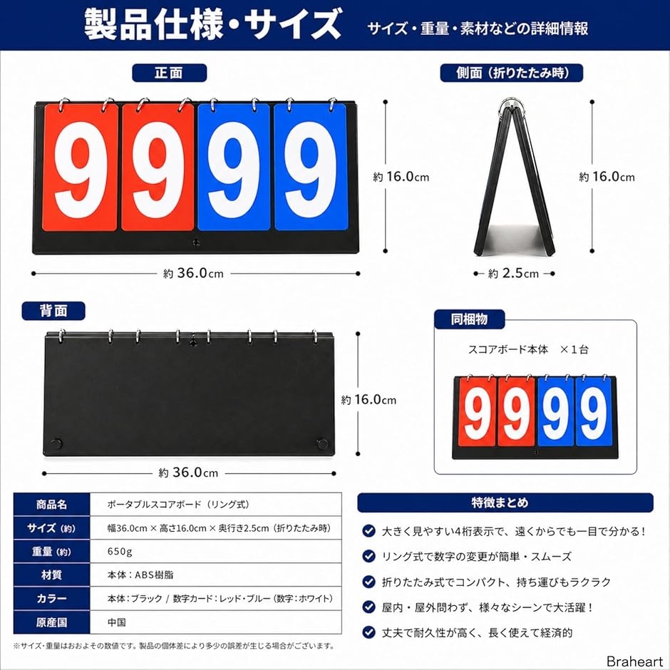 スコアボード 折りたたみ式 得点板 得点ボード 防水 携帯便利 読み