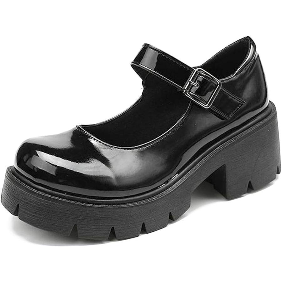厚底 靴 パンプス ストラップ ヒール 6cmシューズ レディース 黒 ツヤあり 23.0cm( 黒 ツヤあり,  23.0 cm)｜horikku