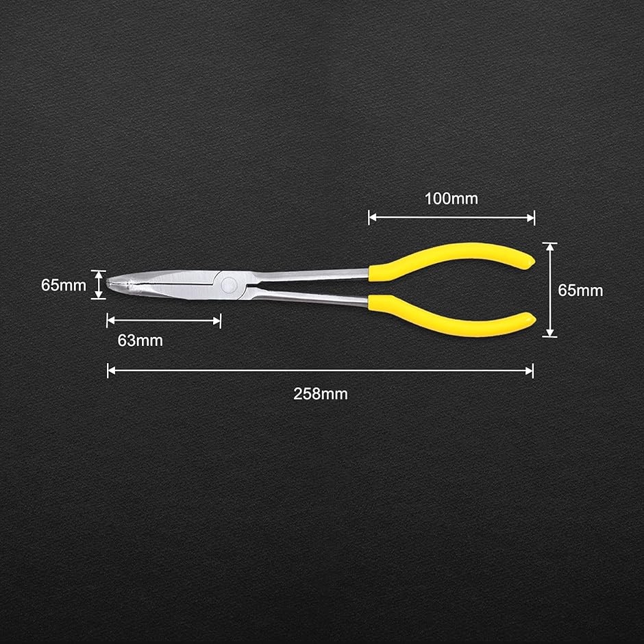 超ロングホースプライヤー 90° 先曲がりラジオペンチ メカニックプライヤー 先曲がりペンチ 258mm( 黄色い,  全長260mm)｜horikku｜06