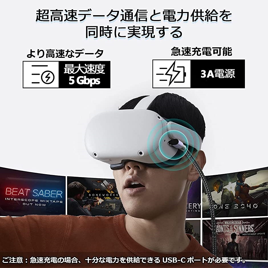 Oculus Quest 2 Link ケーブル USB 3.1 A to Cケーブル 5Gbps高速