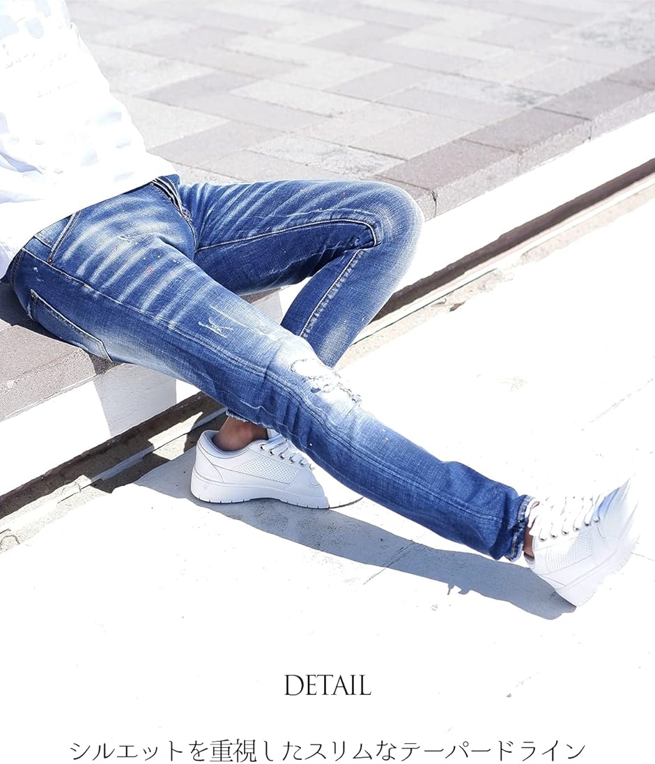 Yori ダメージ加工3ストライプデニムパンツ メンズ 28インチ Yori