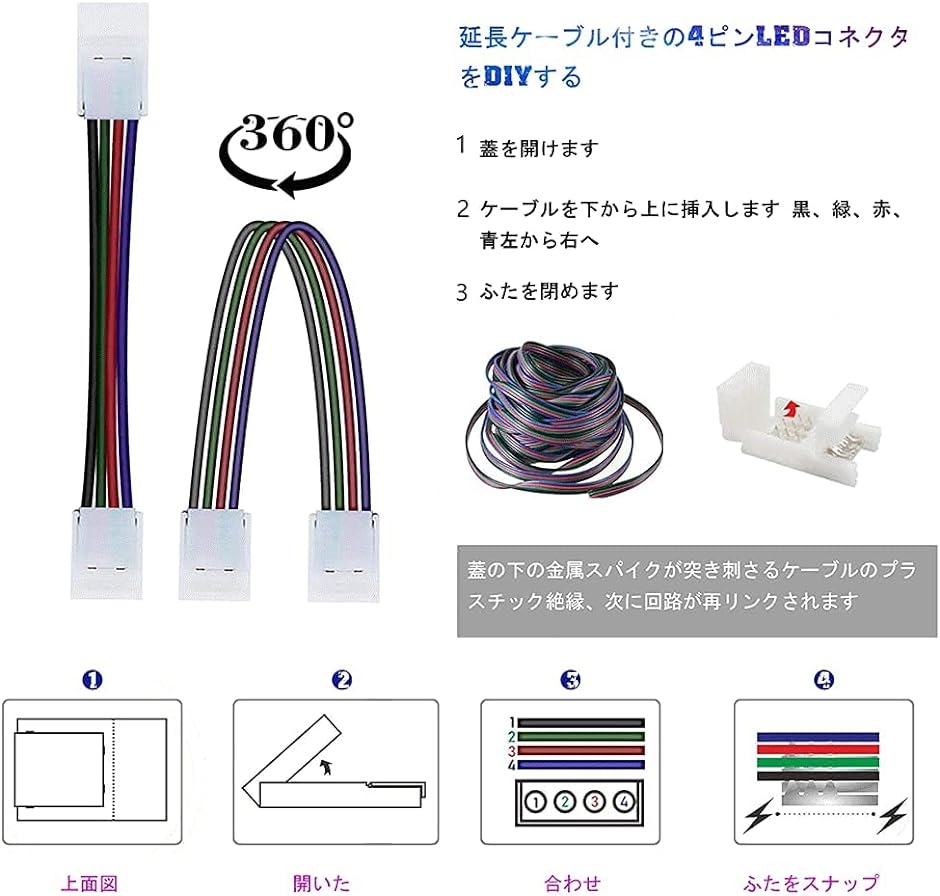 LEDストリップライトコネクタ キット 4ピン 10mm L型 DIY LEDテープライトコネクタ 付き( ホワイト, Small)