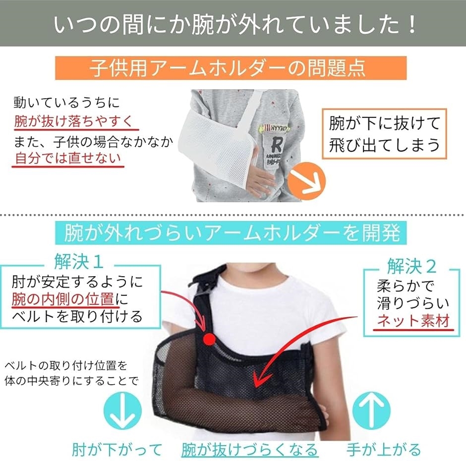 【Yahoo!ランキング1位入賞】腕が抜けづらい 子供用 腕つりサポーター アームホルダー 三角巾 アームスリング( 大サイズ（S）)｜horikku｜03