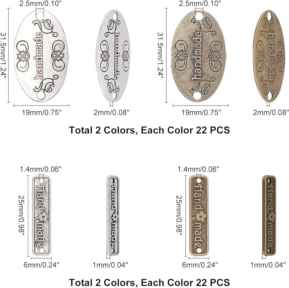 タグ チャーム メタルチャーム 刻印タグ 88個セット 刻印プレート 長方形 楕円形 2色 MDM( 金古美、銀古美) | ブランド登録なし | 01