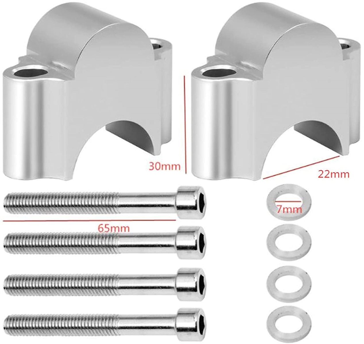 バイク用 ハンドル ポスト 高さ 3cm ハンドルアップ スペーサー スタンダード バー 汎用 2個セット MDM( シルバー,  22mm)｜horikku｜02